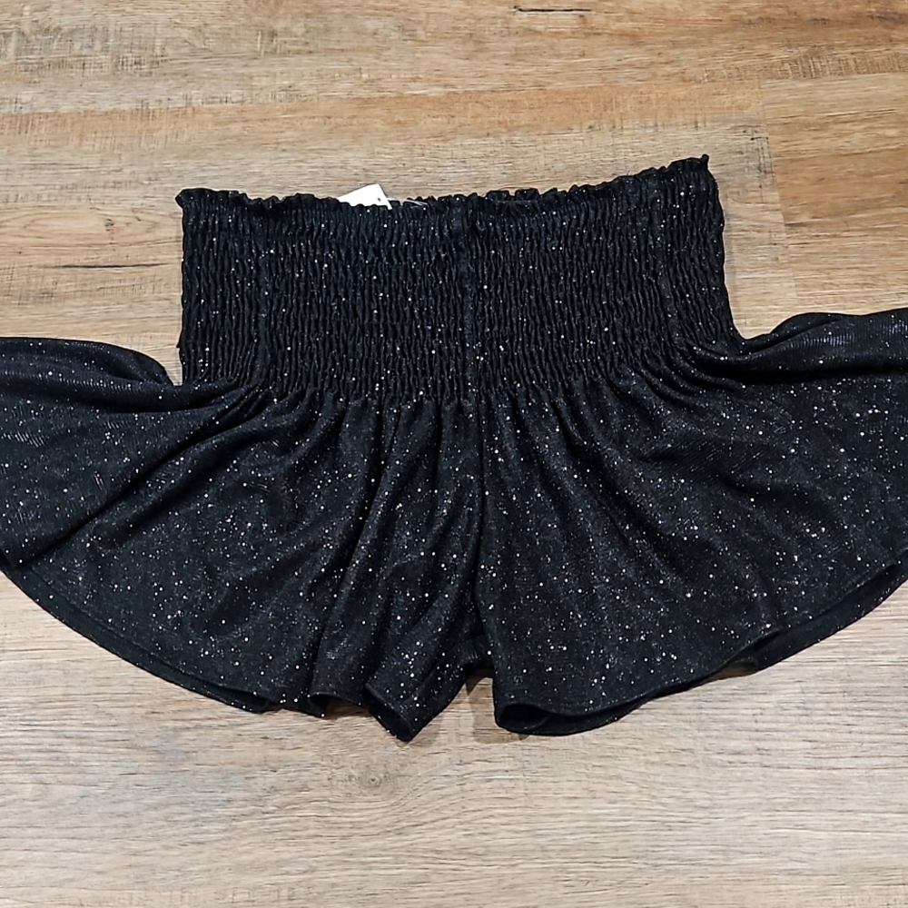 NWT ORIGINALITY Black Smocked High Waist Glitter Shorts, sz Large